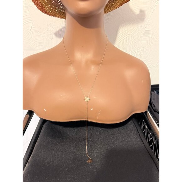 925 Rose Gold Diamond Star Lariat Necklace - Picture 9 of 9